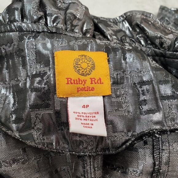 Ruby Road Petite Silver Black Metallic Ruffle Collar Lightweight Jacket Women 4 - Picture 6 of 9